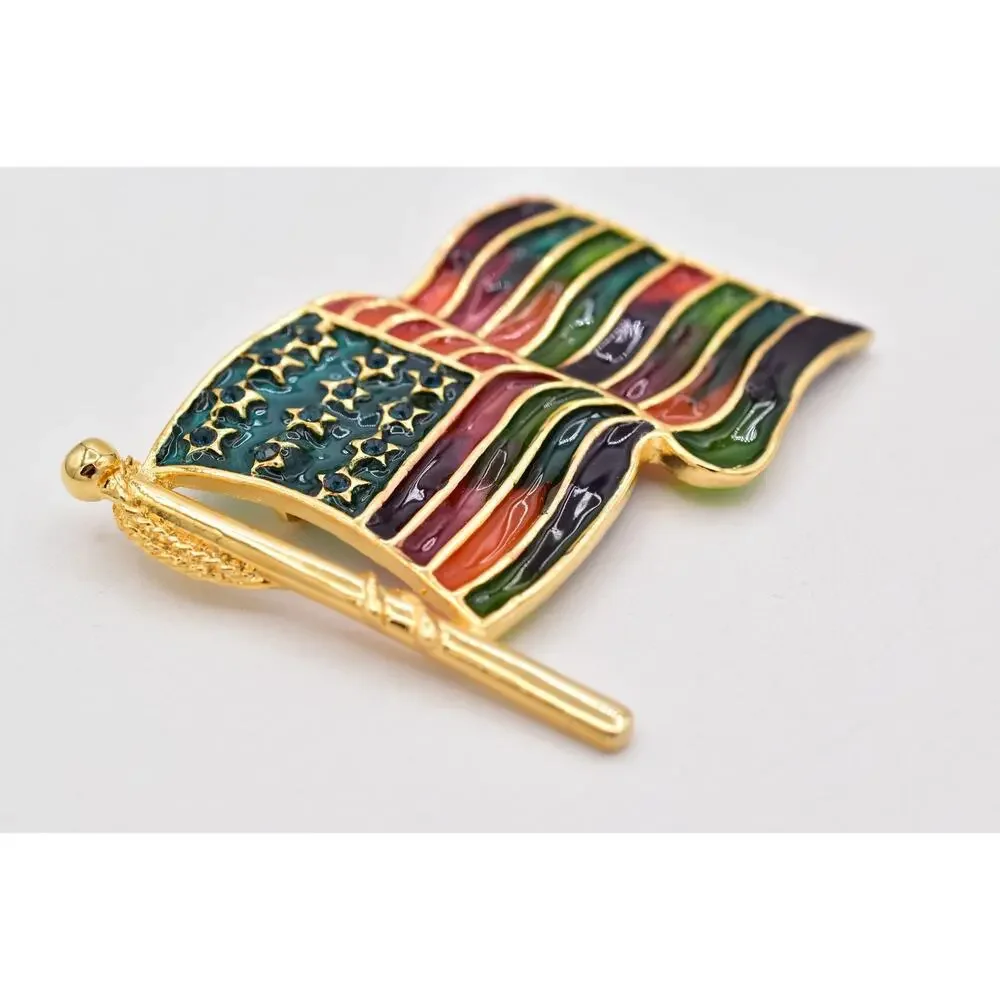 Pride Month Rainbow American Flag Brooch Multicolor Enamel Gold Pin Chunky BinBI
